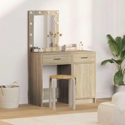 Conjunto de Pia de Maquiagem de 2 Peças com LED em Madeira de Carvalho Sonoma