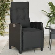 vidaXL Cadeira de jardim reclinável c/ apoio para os pés vime PE preto