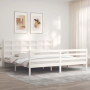vidaXL Estrutura de cama com cabeceira 200x200cm madeira maciça branco