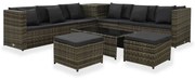 8 pcs conjunto lounge de jardim c/ almofadões vime PE cinzento