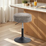 Banco de Bar com Armazenamento Altura Ajustável Giratório Estofado em Chenilla 39x39x49-65 cm Cinzento