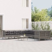 10 pcs conjunto lounge de jardim c/ almofadões vime PE cinzento