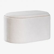 Pufe Oval Estofado Berkeleni Com Bandeja E Armazenamento Linho Beige Creme - Sklum
