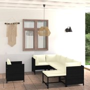 7 pcs conjunto lounge de jardim c/ almofadões vime PE preto