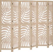 HOMCOM Biombo interior em madeira 6 painéis 240 x 170 cm, dobrável e portátil, motivo de folha, design removível, madeira natural | Aosom Portugal