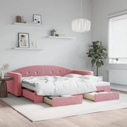 vidaXL Sofá-cama com gavetão e gavetas 90x200 cm veludo rosa