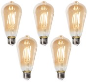Conjunto de 5 lâmpadas LED E27 reguláveis ST64 douradas 5W 450 lm 2700K
