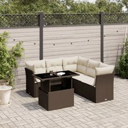 vidaXL 6 pcs conjunto de sofás jardim c/ almofadões vime PE castanho