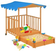 vidaXL Casa de brincar infantil c/ caixa areia madeira abeto azul UV50