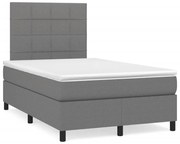 vidaXL Cama boxspring com colchão 120x190 cm tecido cinzento-escuro