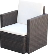 vidaXL Cadeira de jardim com almofadões e almofadas vime PE castanho