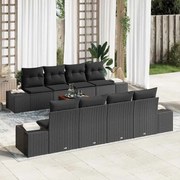 vidaXL Conjunto de Sofás de Jardim com 9 peças e almofadas, rattan sintético preto e acácia