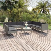 vidaXL 11 pcs conjunto lounge de jardim c/ almofadões vime PE cinzento