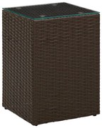 vidaXL Mesa de apoio com tampo de vidro 35x35x52 cm vime PE castanho