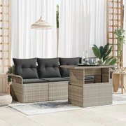 vidaXL Conjunto de Sofá de Jardim de 5 Peças com Almofadas de Rattan em Poliéster Cinza Claro