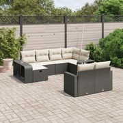 vidaXL 10 pcs conjunto sofás de jardim c/ almofadões vime PE preto