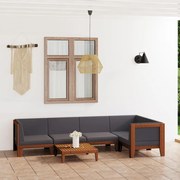 6 pcs conjunto lounge de jardim c/ almofadões acácia maciça