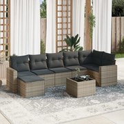 vidaXL 8 pcs conjunto sofás de jardim c/ almofadões vime PE cinzento