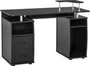 HOMCOM Secretária Computador Mesa PC Múltiplas Prateleiras 2 Gavetas Design Moderno 120x55x85 cm Preto Elegante | Aosom Portugal