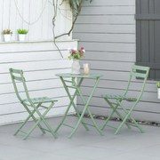 Conjunto de Móveis de Jardim Dobráveis Conjunto de 1 Mesa Redonda e 2 Cadeiras de Varanda com Estrutura de Aço Verde Escuro