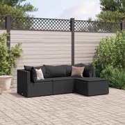 vidaXL 4 pcs conjunto lounge de jardim c/ almofadões vime PE preto