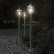 vidaXL Candeeiro de chão para exterior 3 pcs 120 cm aço inox. prateado