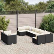 vidaXL 9 pcs conjunto de sofás p/ jardim c/ almofadões vime PE preto