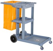 HOMCOM Carro Limpeza Profissional Bolsa 100L 3 Prateleiras Plataforma Alta 121x51x97 cm Cinza Amarelo Versátil Eficiente | Aosom Portugal