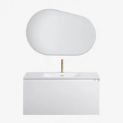 Conjunto De Móvel De Casa De Banho Suspenso Em Madeira Com Lavatório Integrado Macrae Branco & Oval Led E Anti-embaciamento 100x80 Cm Riben - Sklum