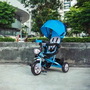 Triciclo multifuncional para crianças com toldo sol azul