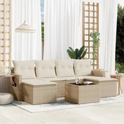 vidaXL 7 pcs conjunto de sofás p/ jardim com almofadões vime PE bege