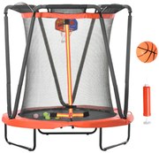ZONEKIZ Trampolim Infantil Ø140x155 cm Trampolim para Crianças de 3-10 Anos com Cesta de Basquetebol e 20 Bolas de Plástico Vermelho | Aosom Portugal