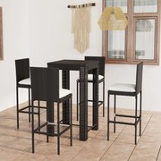 vidaXL 5 pcs conjunto de bar p/ exterior c/ almofadões vime PE preto