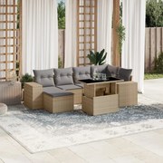 vidaXL 7 pcs conjunto de sofás p/ jardim com almofadões vime PE bege
