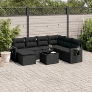 vidaXL 8 pcs conjunto sofás de jardim com almofadões vime PE preto
