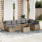 vidaXL 9 pcs conjunto de sofás p/ jardim com almofadões vime PE bege