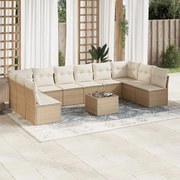 vidaXL 11 pcs conjunto sofás de jardim c/ almofadões vime PE bege