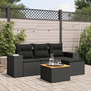 vidaXL 5 pcs conjunto sofás de jardim com almofadões vime PE preto