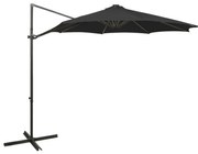 Guarda-sol jardim cantilever c/ poste e luzes LED 300 cm preto