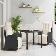 vidaXL Conjunto de Jantar de Jardim de 3 Peças em Rattan Preto