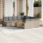 vidaXL 13 pcs conjunto de sofás p/ jardim com almofadões vime PE bege