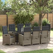 vidaXL Conjunto de Jantar de Jardim 9 Peças com Almofadas Cinzas de Rattan Poliéster