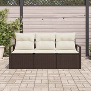 vidaXL Conjunto de Sofá de Jardim de 3 Peças com Almofadas Castanho em Poli Rattan
