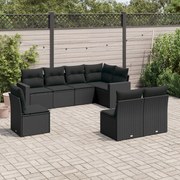 vidaXL 8 pcs conjunto sofás de jardim com almofadões vime PE preto