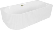 Mexen Gia banheira independente de canto ranhurado direito 150 x 75 cm, branco brilhante, extravasor dourado - 52701507500P-50
