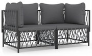 2 pcs conjunto lounge de jardim com almofadões aço antracite