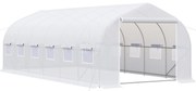 Outsunny Estufa Tipo Túnel 595x300x200cm Estufa de Jardim Grande com 12 Janelas e Porta Enrolável com Zíper para Cultivo de Plantas Branco