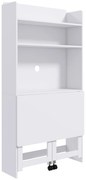HOMCOM Mesa de Computador com Prateleiras de Arrumação Tampo Rebatível 2 Rodas para Quarto Sala 80x69x153 cm Branco | Aosom Portugal