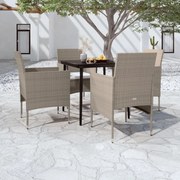vidaXL 5 pcs conjunto de jantar p/ jardim c/ almofadões bege e preto