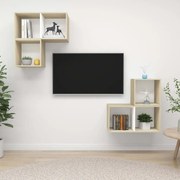vidaXL 4 pcs conj. móveis TV derivados madeira branco/carvalho sonoma
